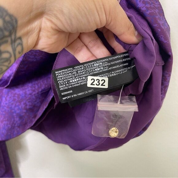 Keepsake Sz 4 Dress Purple High Neck Mini Long Sleeve Drape Party Classy Modest - Picture 7 of 15